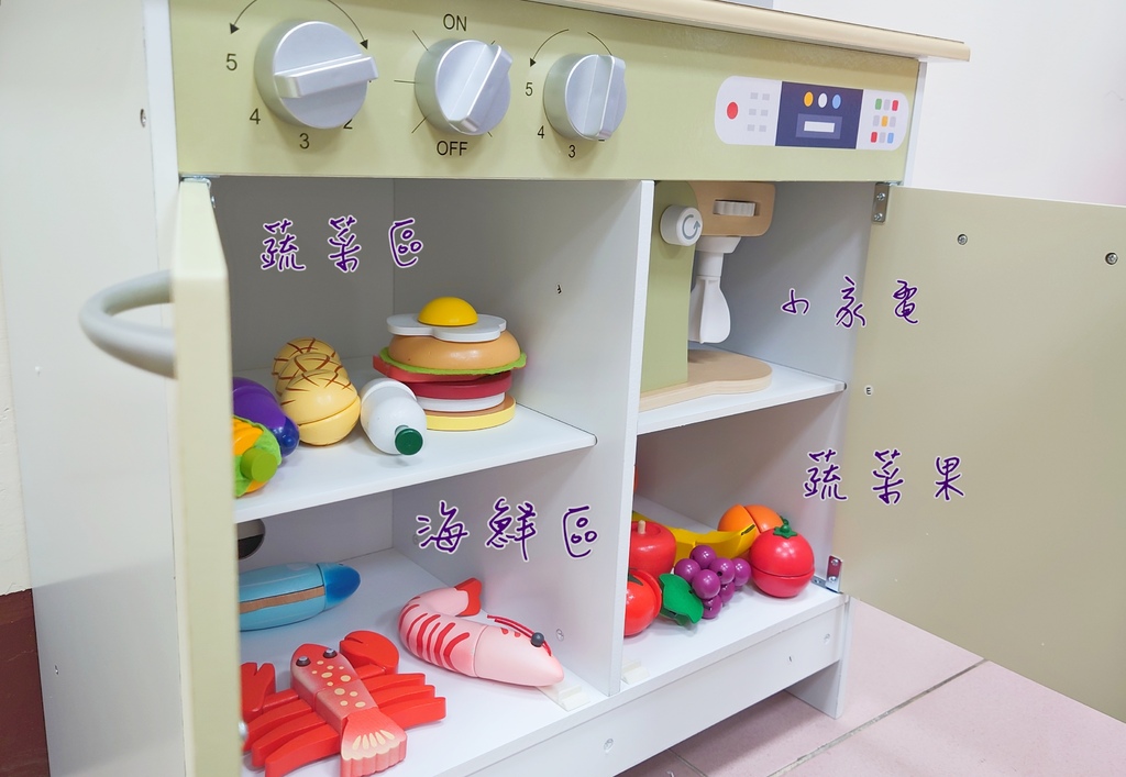 木制拟真玩具厨房，橄榄绿配色质感再升级