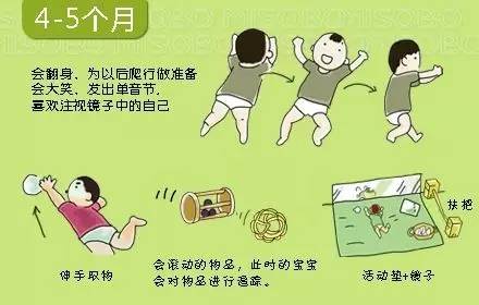 会翻身,会大笑,喜欢注视镜子中的自己