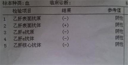 乙肝五项对照表