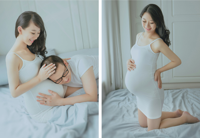 恩爱居家90后孕妇夫妻照合照写真